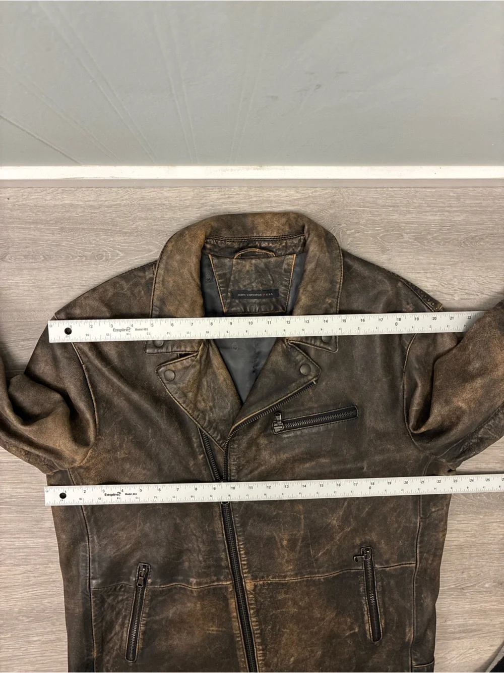 John Varvatos Distressed Leather Biker Jacket Large